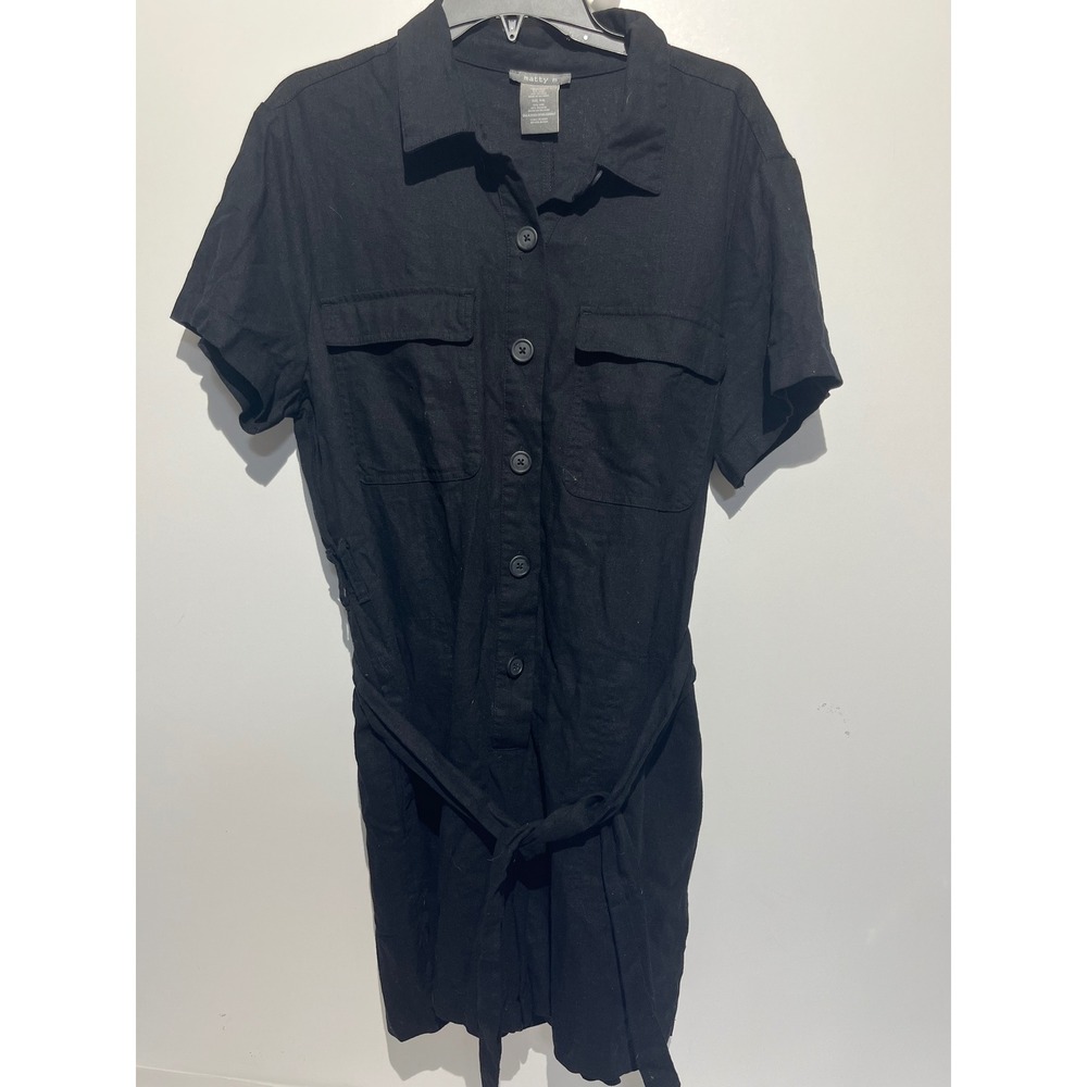 Matty M Womens XXL Black Linen Blend Button Front Belted Utility Romper MD9600